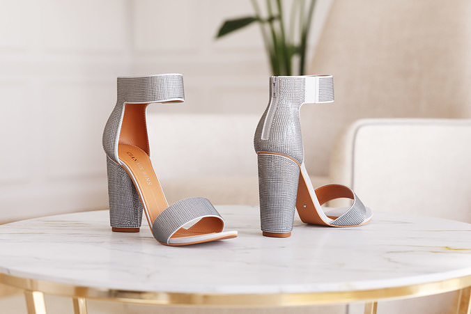 Silver high heels with sequins 3D model