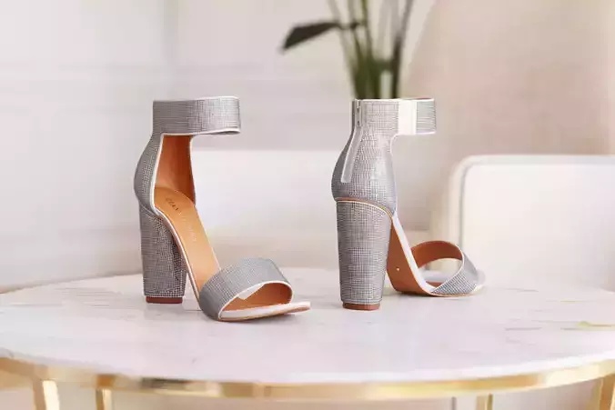 Silver high heels with sequins 3D model