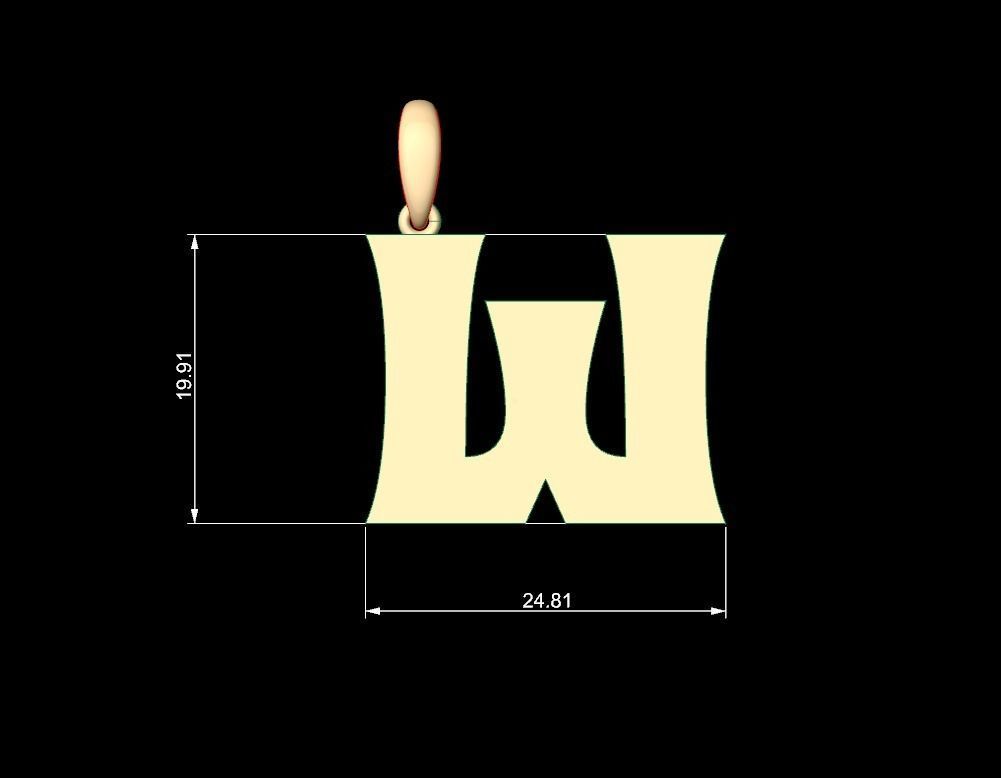 Initial Letters Pendant Halloween Hex W 3D print model_5