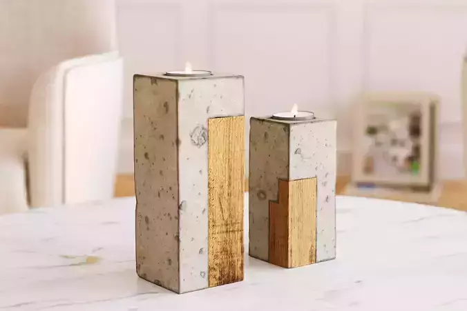 Wood and concrete candle holders