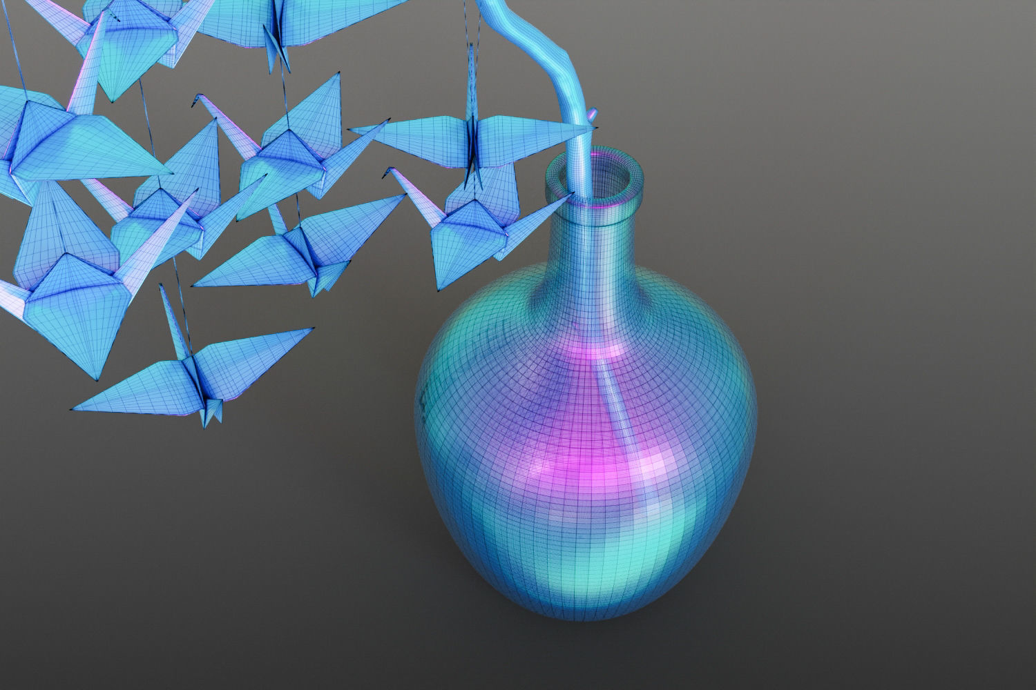 Large glass carboy with decorative origami birds 3D model_12