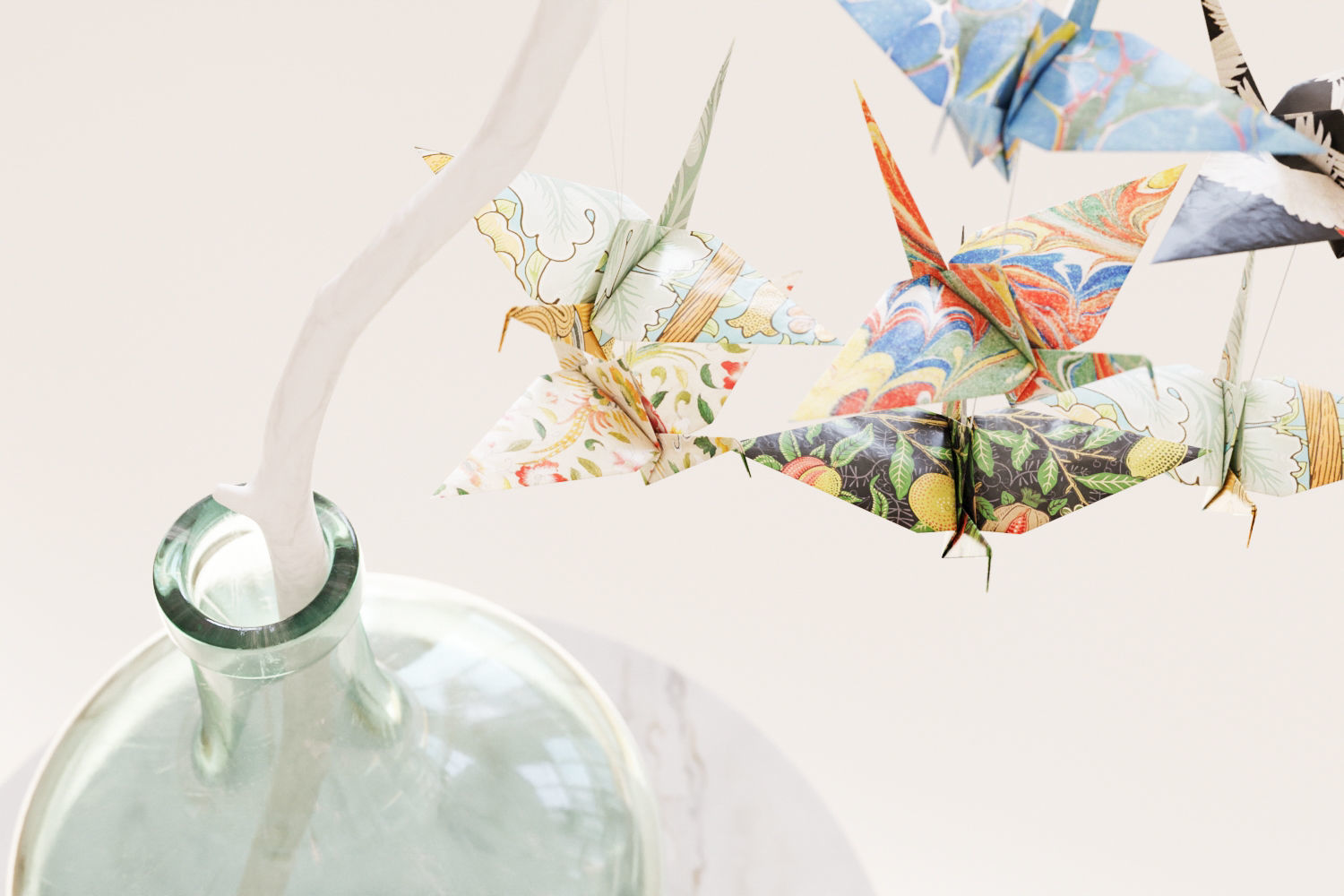 Large glass carboy with decorative origami birds 3D model_9