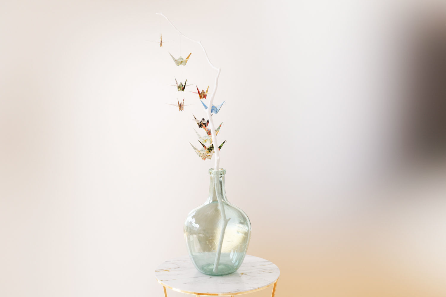 Large glass carboy with decorative origami birds 3D model_2