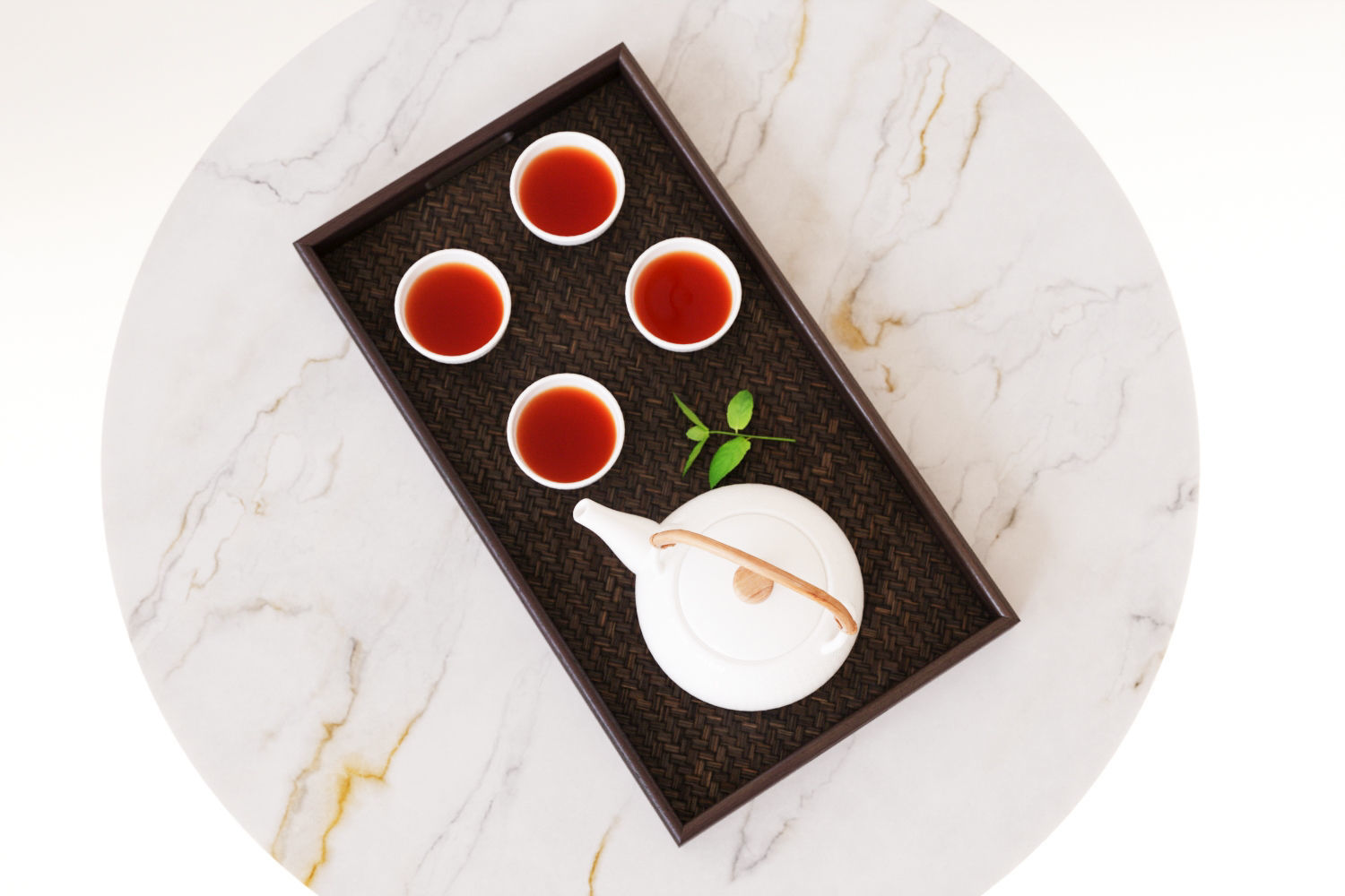 Oriental tea set on tray 3D model_7