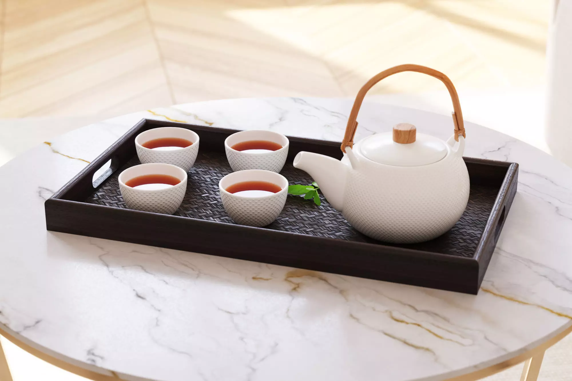 Oriental tea set on tray 3D model_0