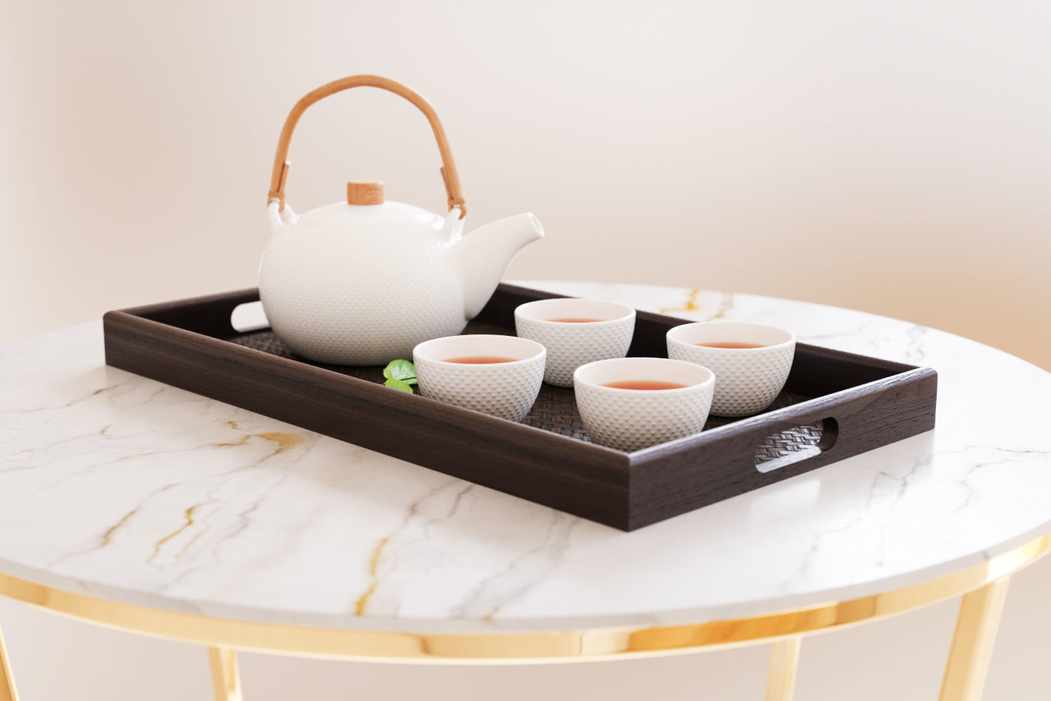 Oriental tea set on tray 3D model_6