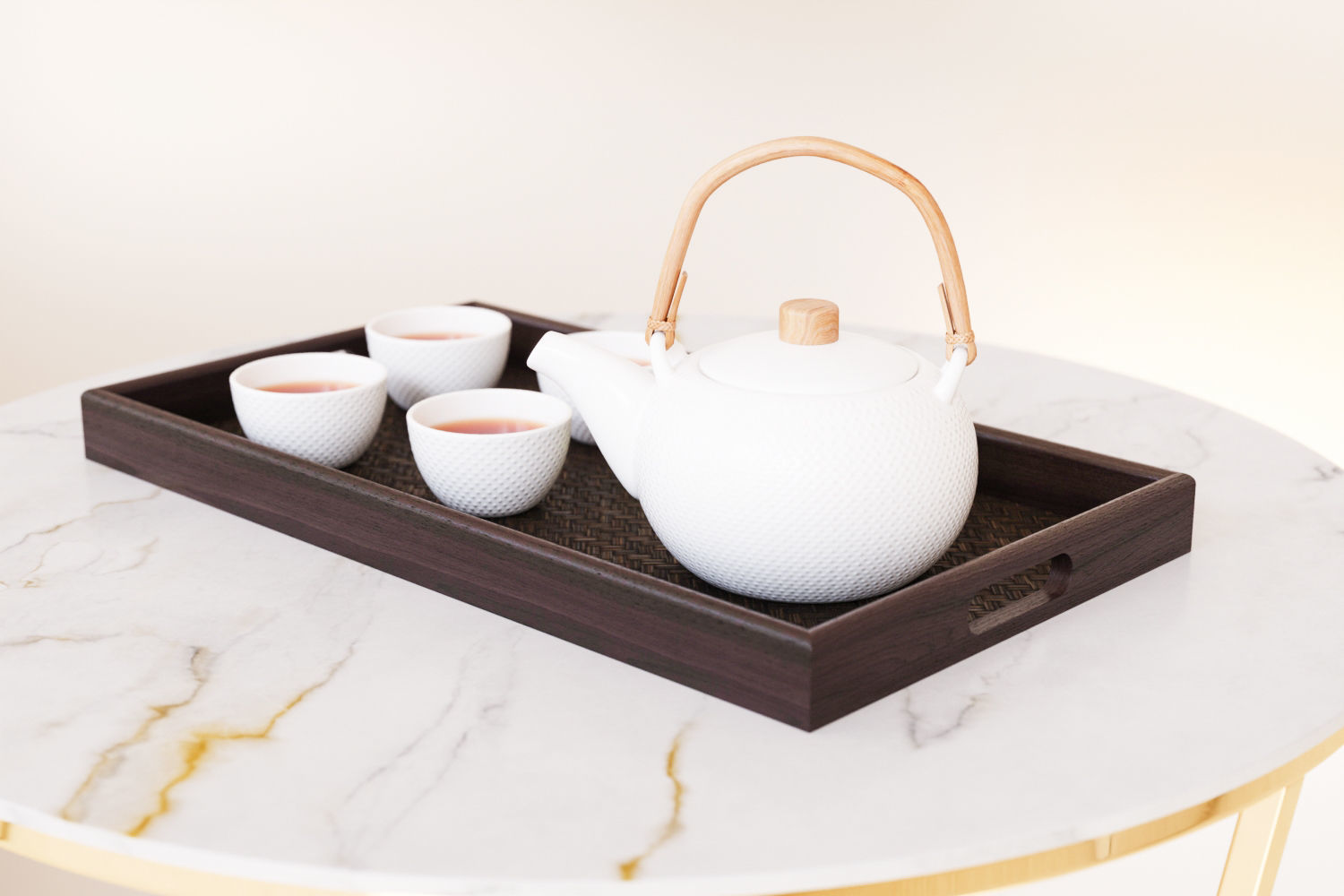 Oriental tea set on tray 3D model_3