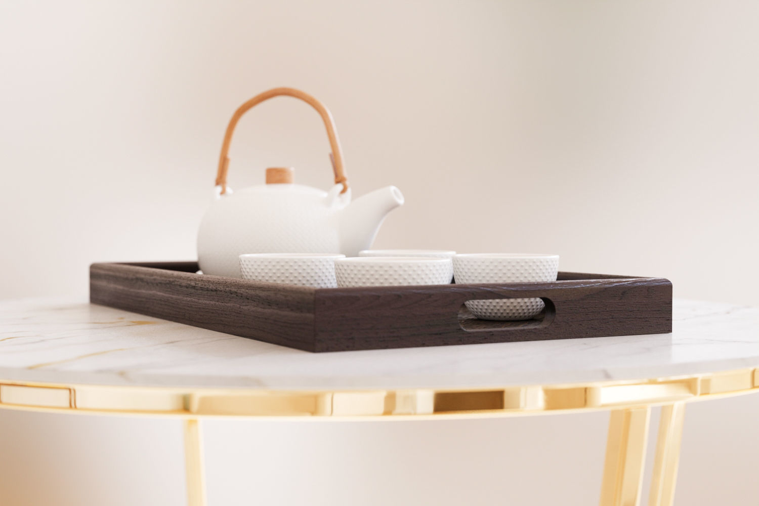 Oriental tea set on tray 3D model_10