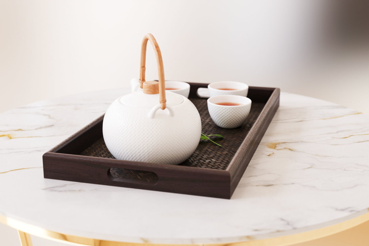 Oriental tea set on tray 3D model_2