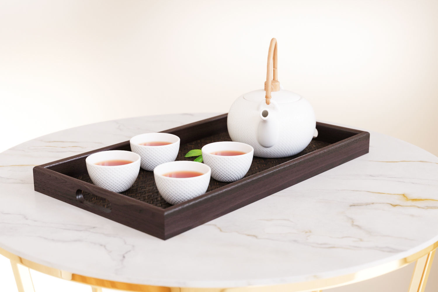 Oriental tea set on tray 3D model_4