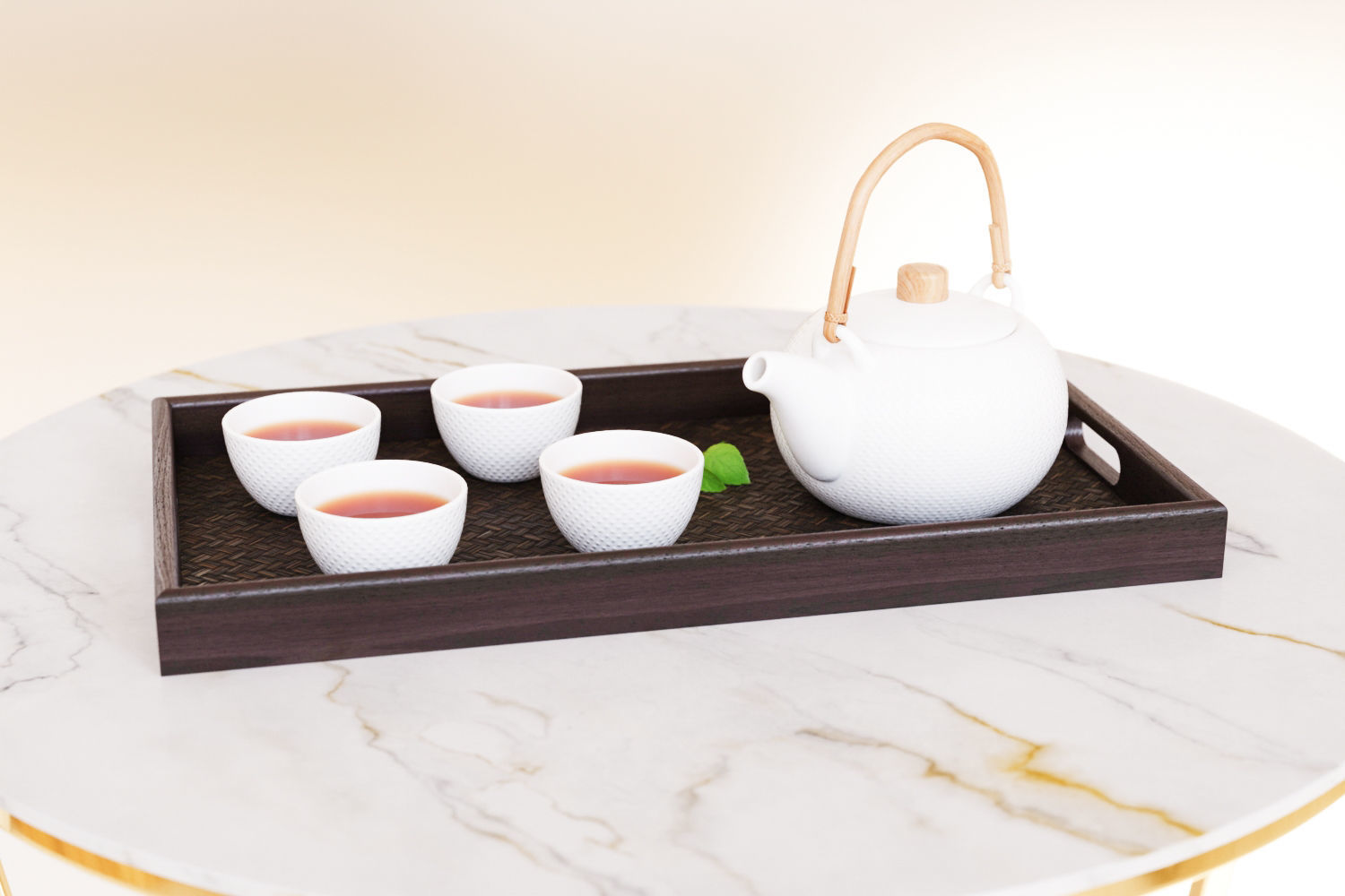 Oriental tea set on tray 3D model_9