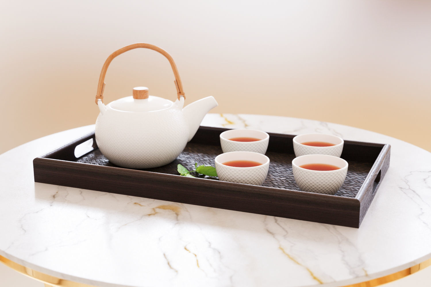 Oriental tea set on tray 3D model_1