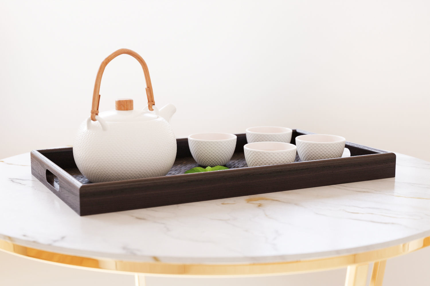 Oriental tea set on tray 3D model_8