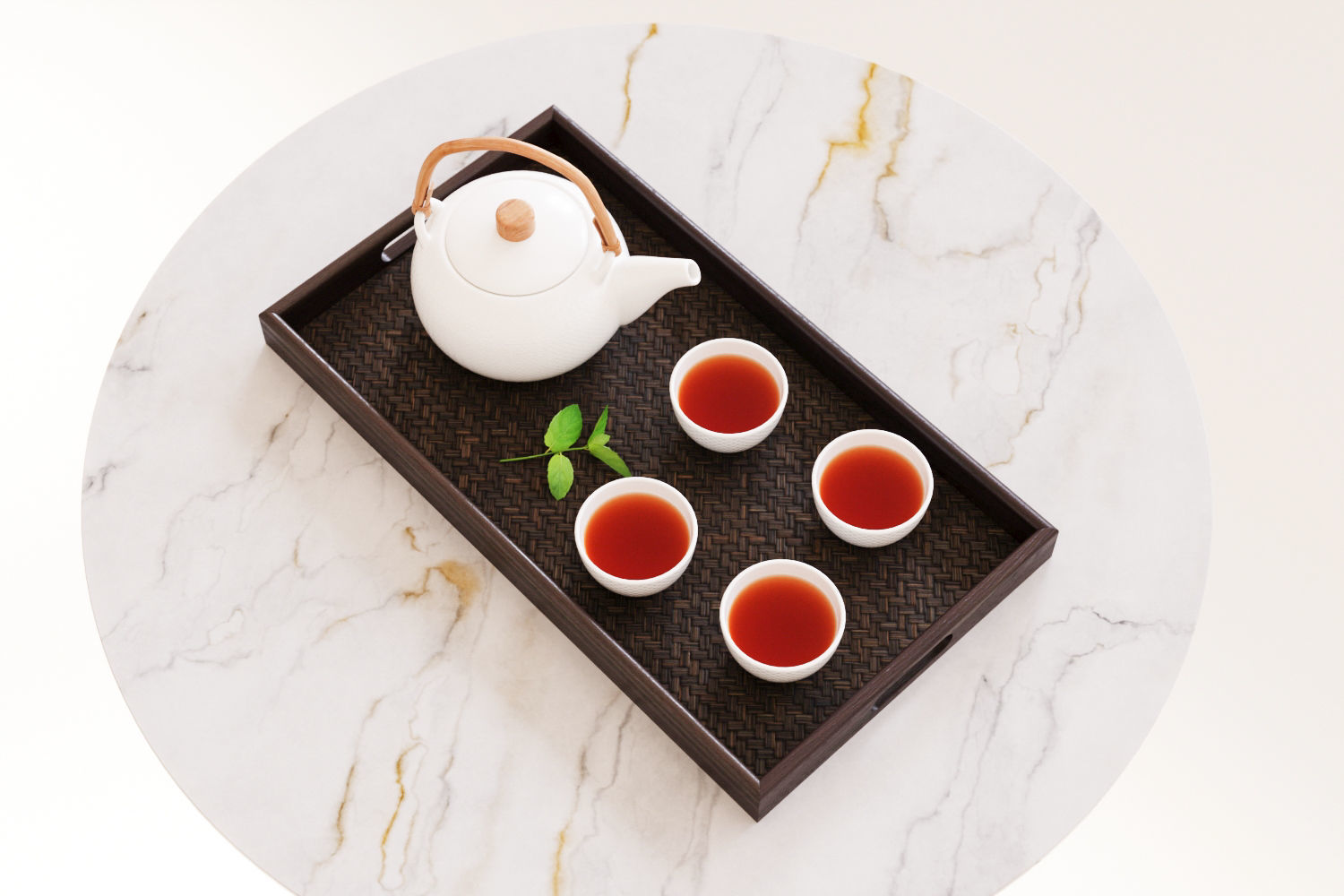 Oriental tea set on tray 3D model_5