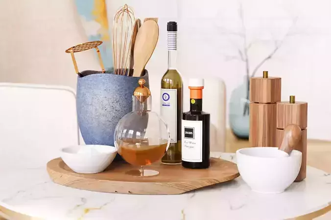 Kitchen accessories on tray