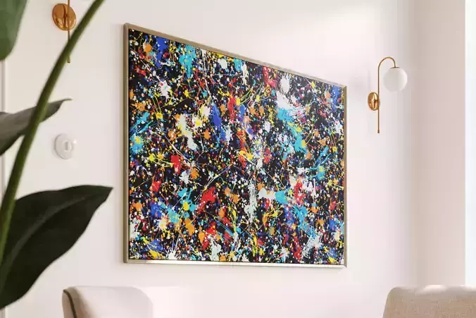 Large abstract painting in a frame