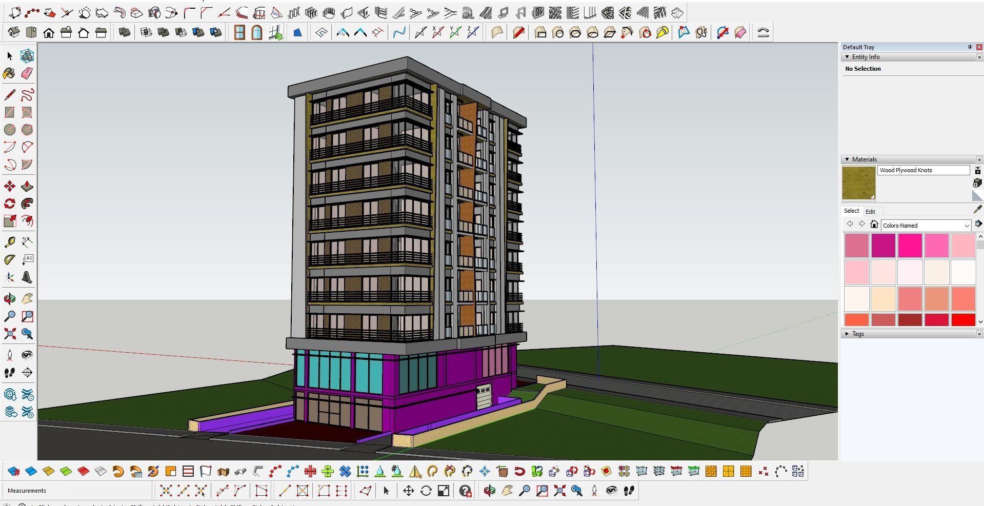Residence V apartment building with car parked 3D model_1