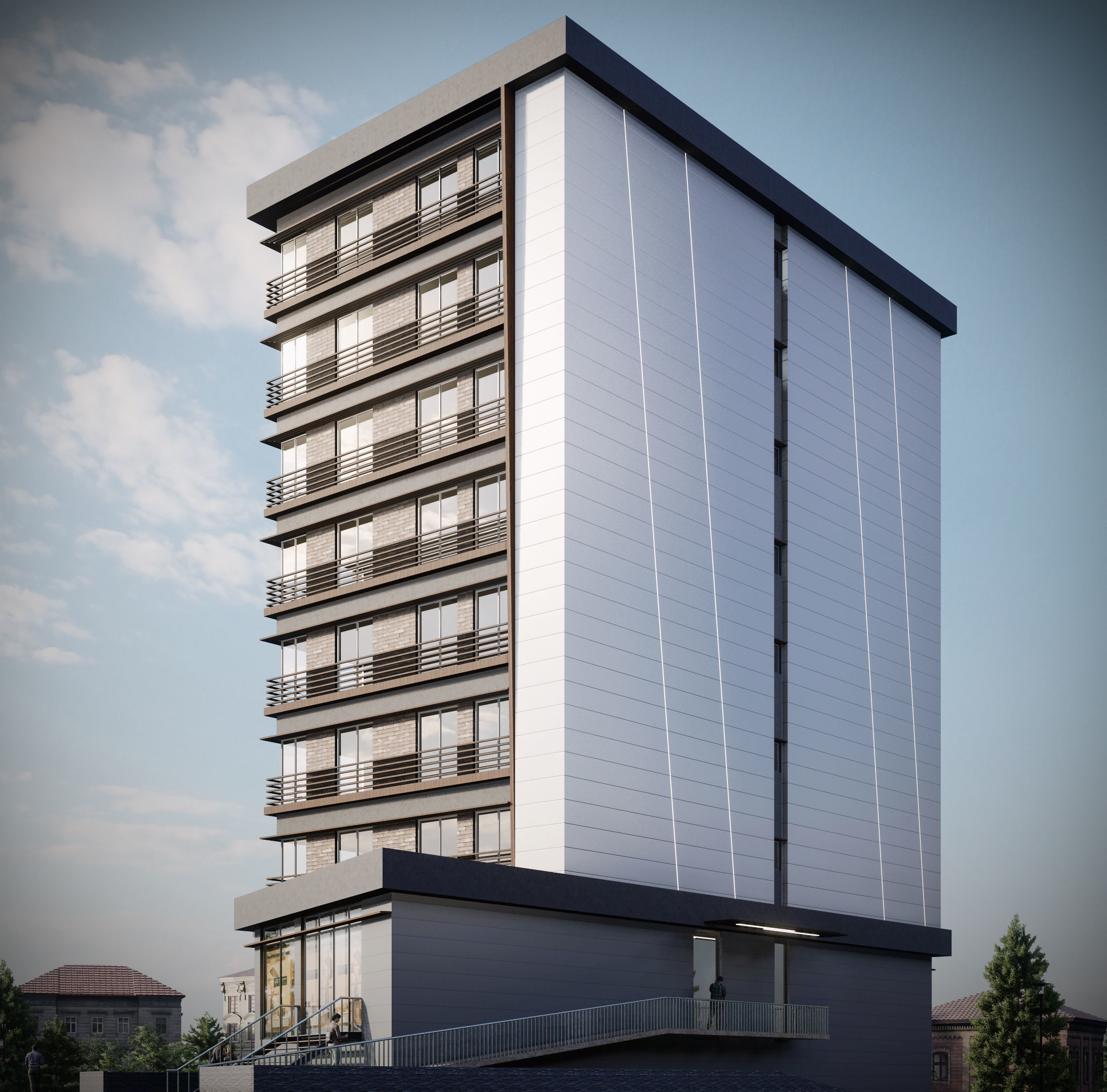 Residence V apartment building with car parked 3D model_6