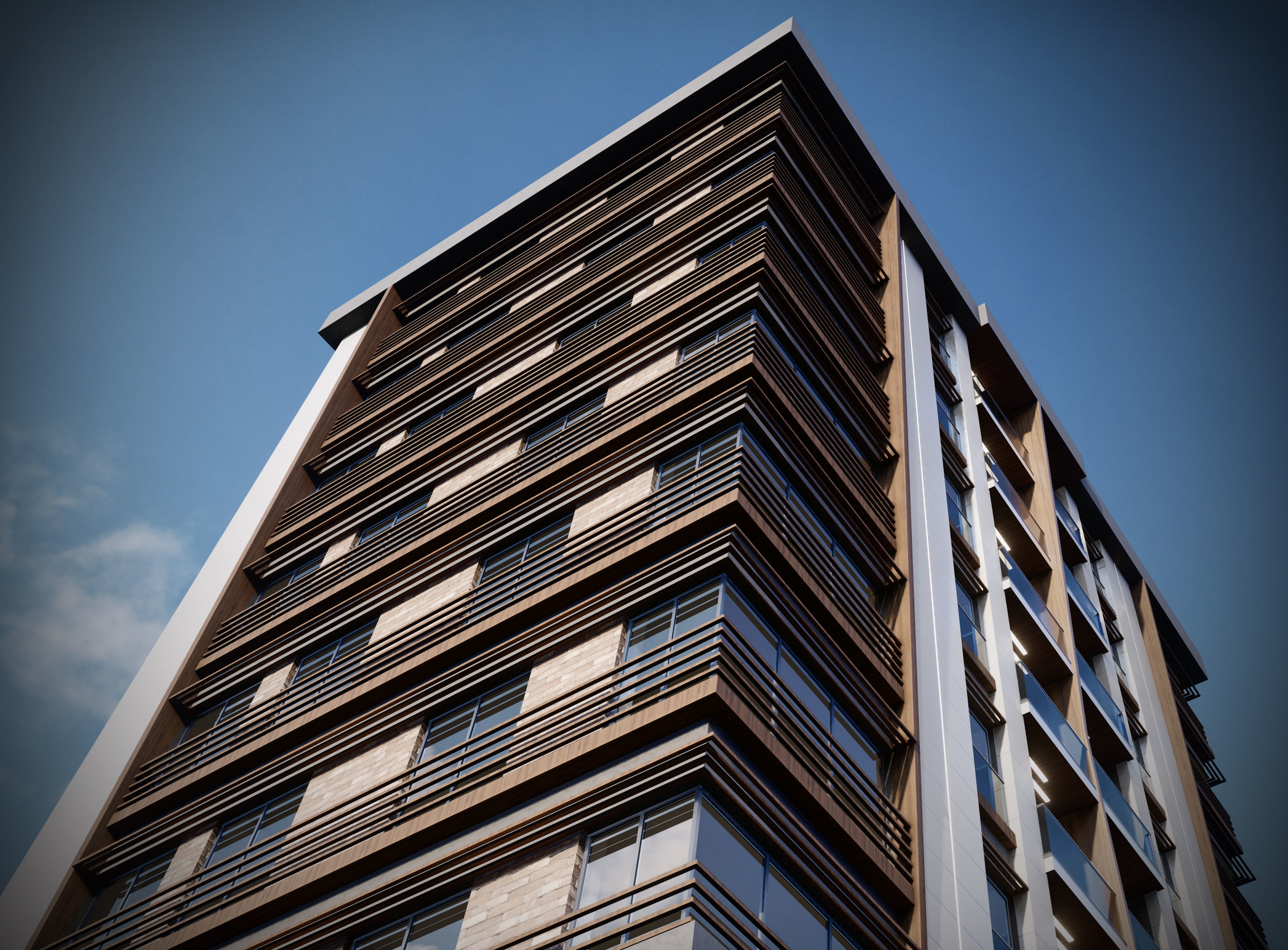 Residence V apartment building with car parked 3D model_4