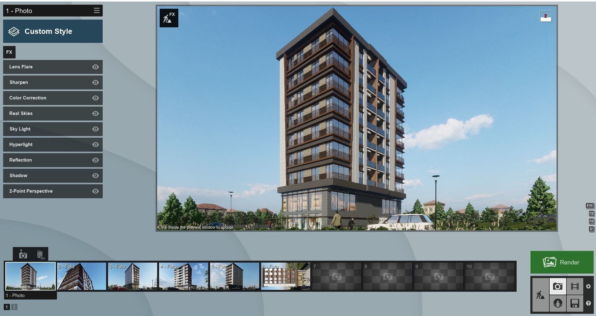 Residence V apartment building with car parked 3D model_2