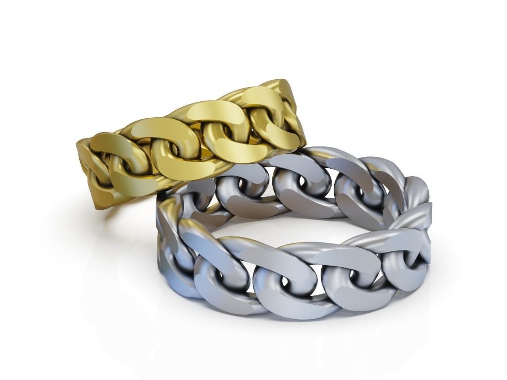 Ring Cuban chain link wedding band 3D print model_7