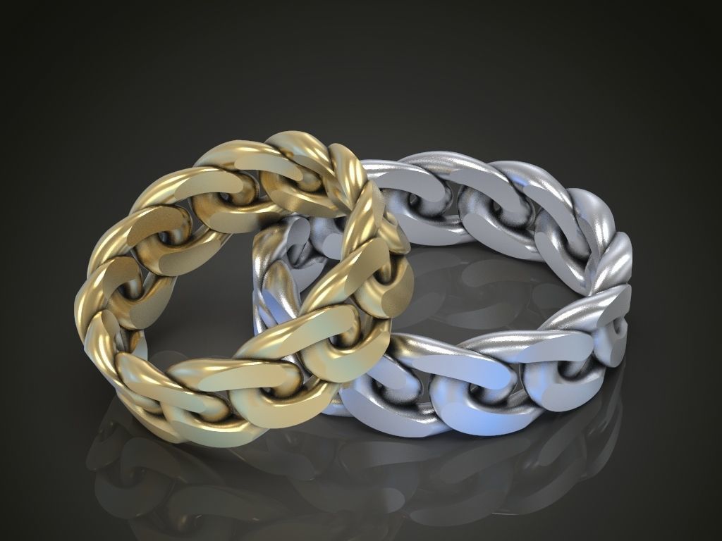 Ring Cuban chain link wedding band 3D print model_1