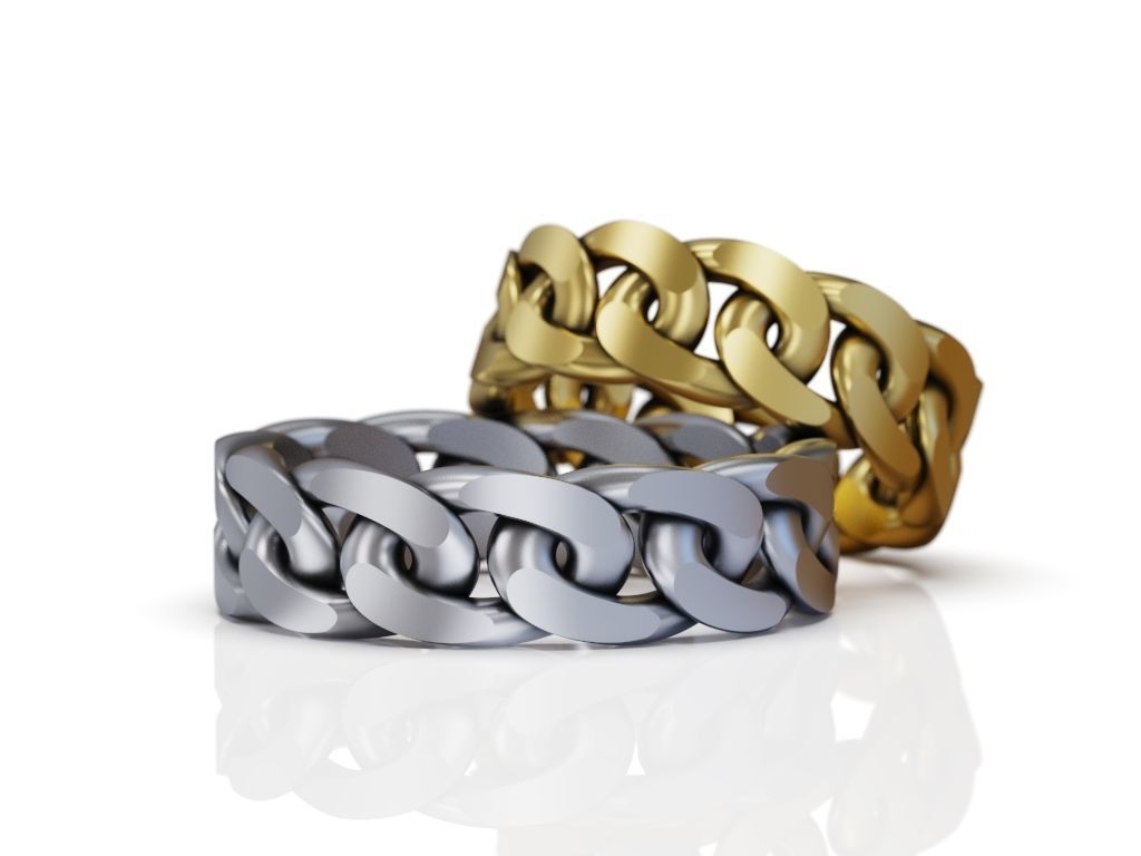 Ring Cuban chain link wedding band 3D print model_2