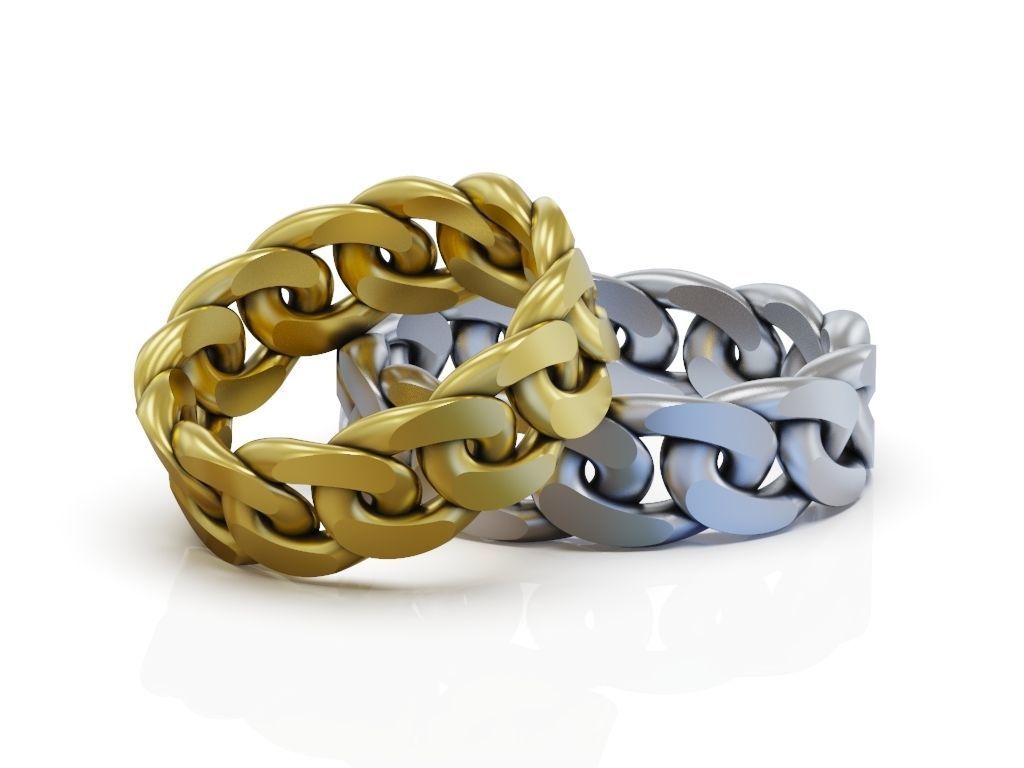 Ring Cuban chain link wedding band 3D print model_3