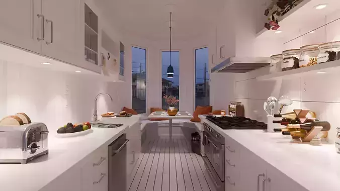 Narrow Kitchen Interior 3D model