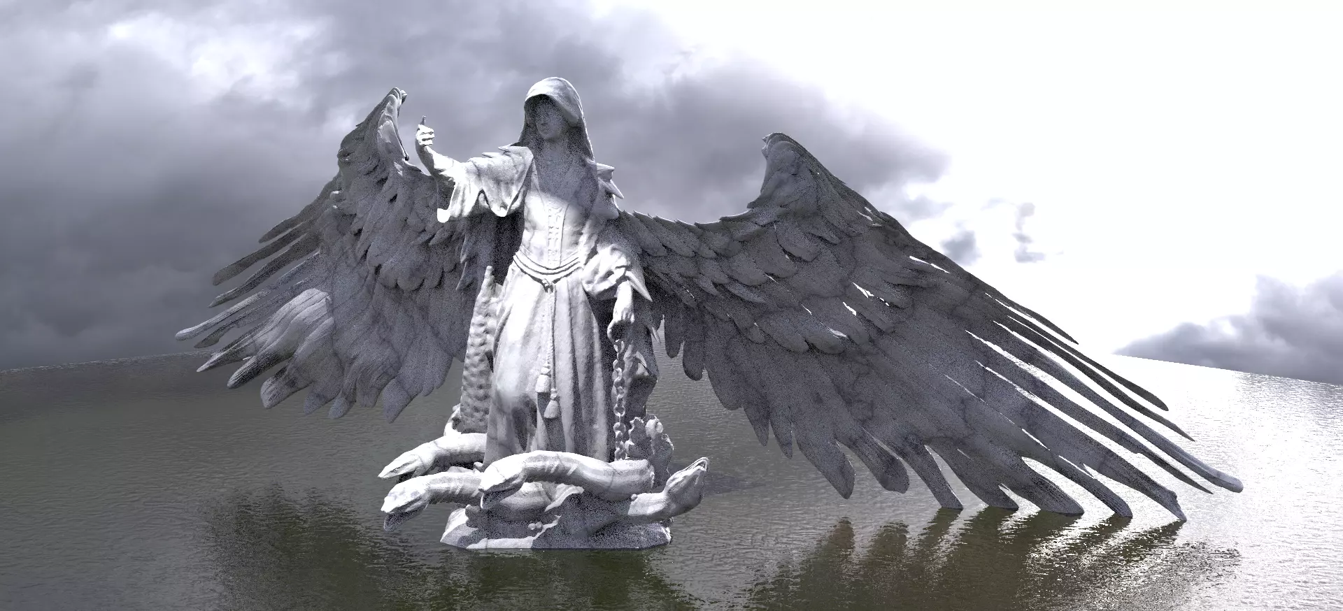 Nephilim Angel statue with serpants 3D model