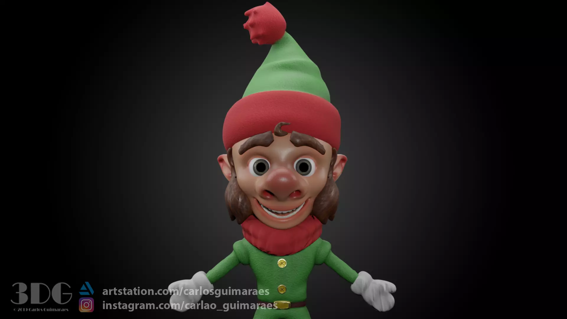 Christmas Elf Cartoon Low-poly 3D model