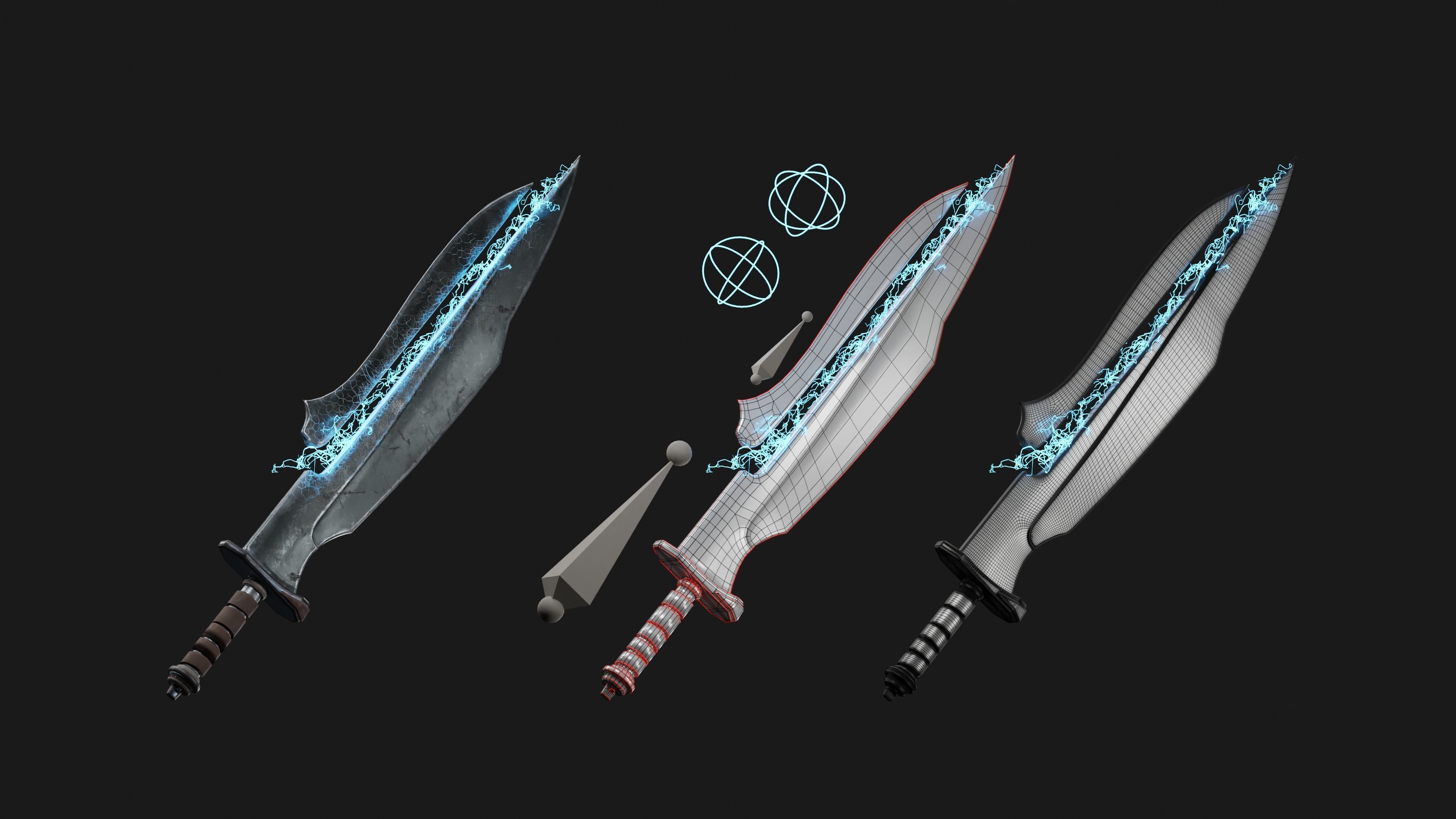 Electro Sword Low-poly 3D model_1