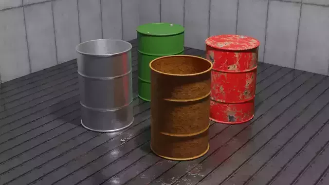 Industrial Oil Barrels - Set of 4 3D model