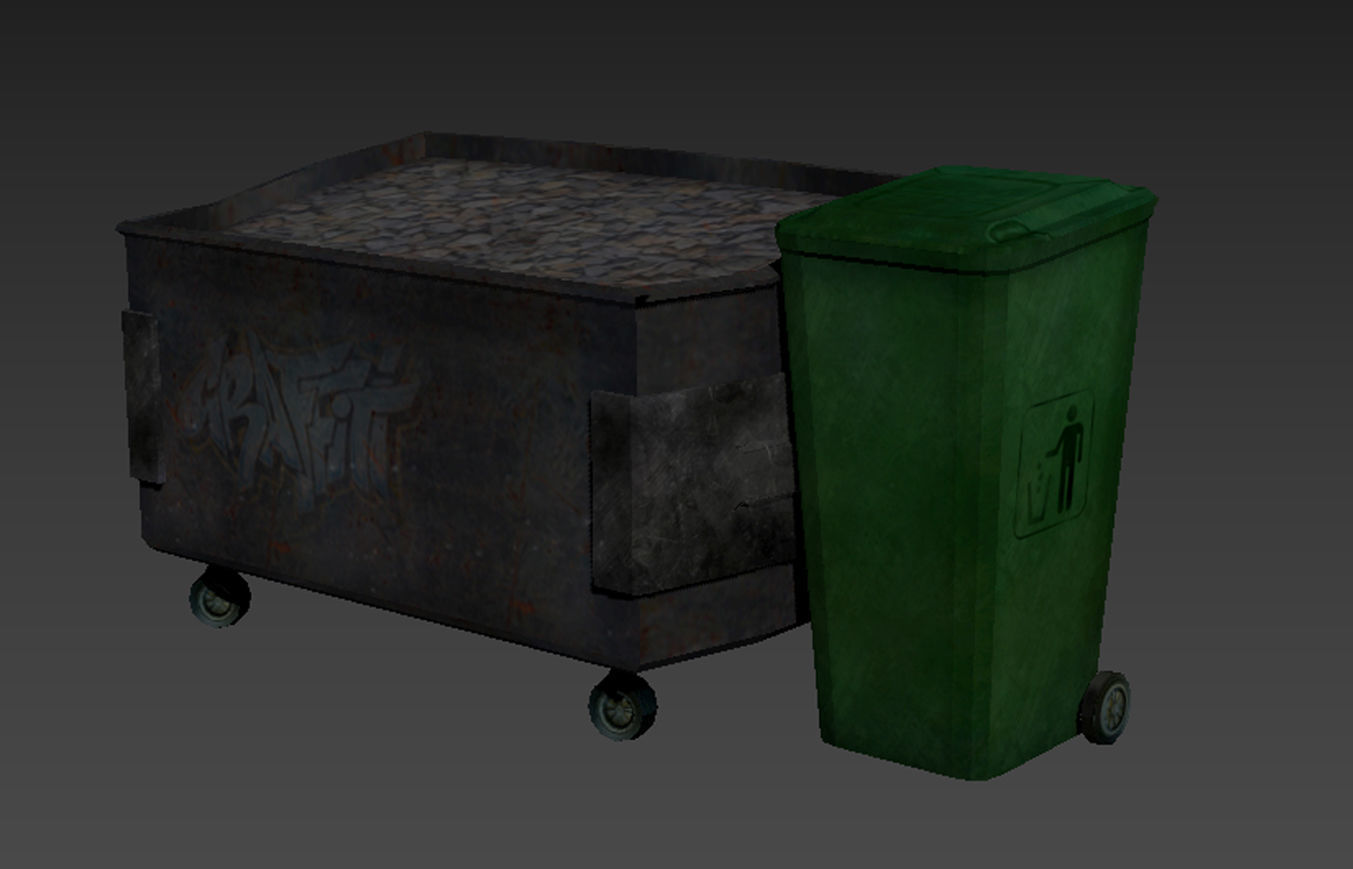 3D model Dumpster and Wheelie Bin Game Ready VR / AR / lowpoly