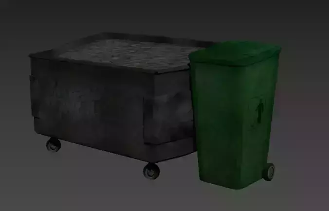 Dumpster and Wheelie Bin - Game Ready Low-poly 3D model