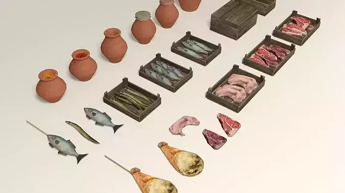 Medieval street markets props collection Low-poly 3D model 5