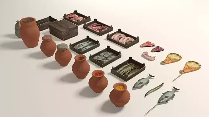 Medieval street markets props collection Low-poly 3D model 6