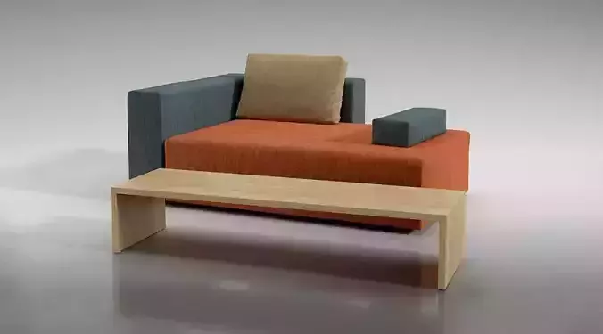 Small Coloful Sofa And A Wooden Table