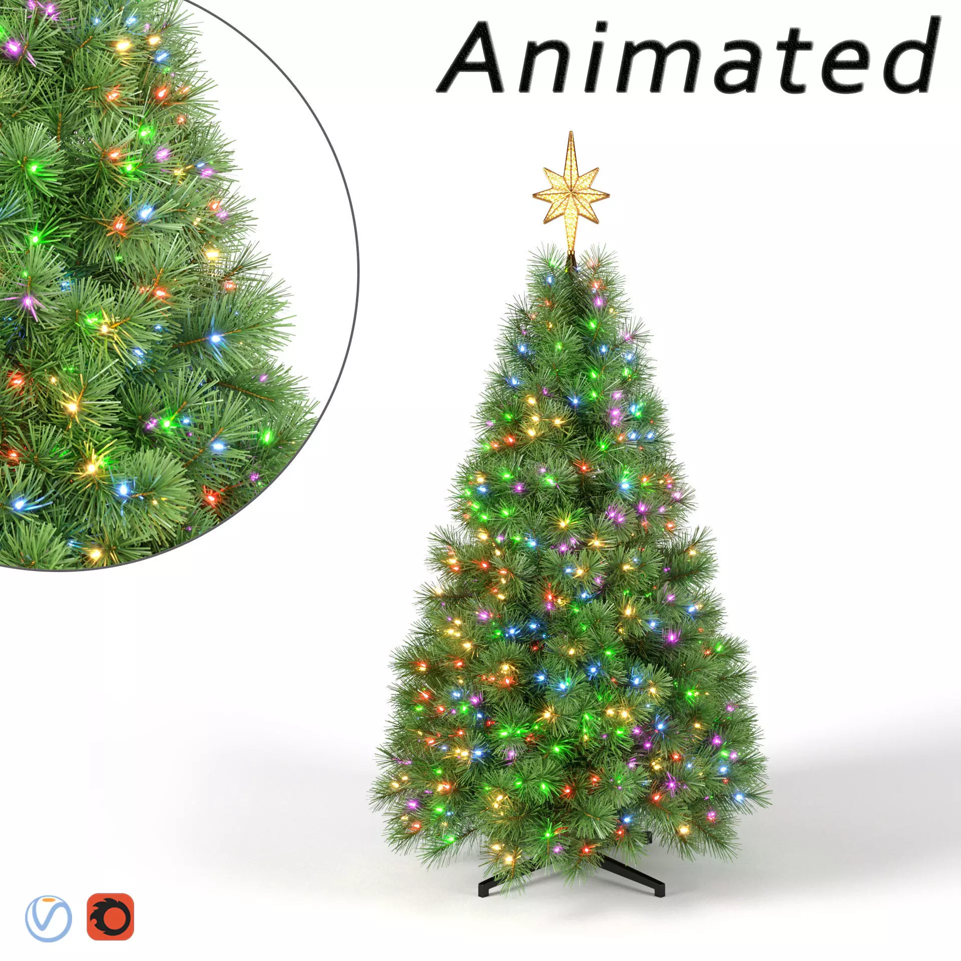 Christmas Tree with Multicolor Animated Lights - 5 feet 3D model_0