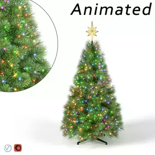 Christmas Tree with Multicolor Animated Lights - 5 feet 3D model