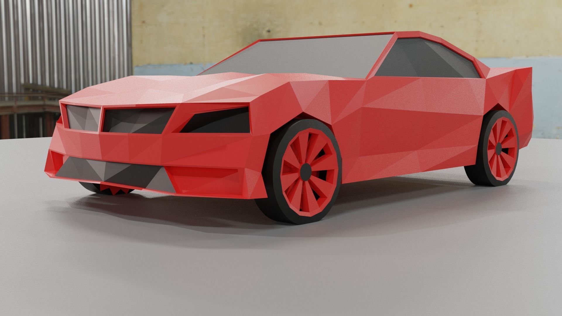 Lowpoly  red car model Free low-poly 3D model_4