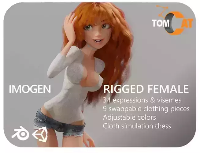 Imogen Rigged Female Dancer for Blender and Unity Low-poly 3D model