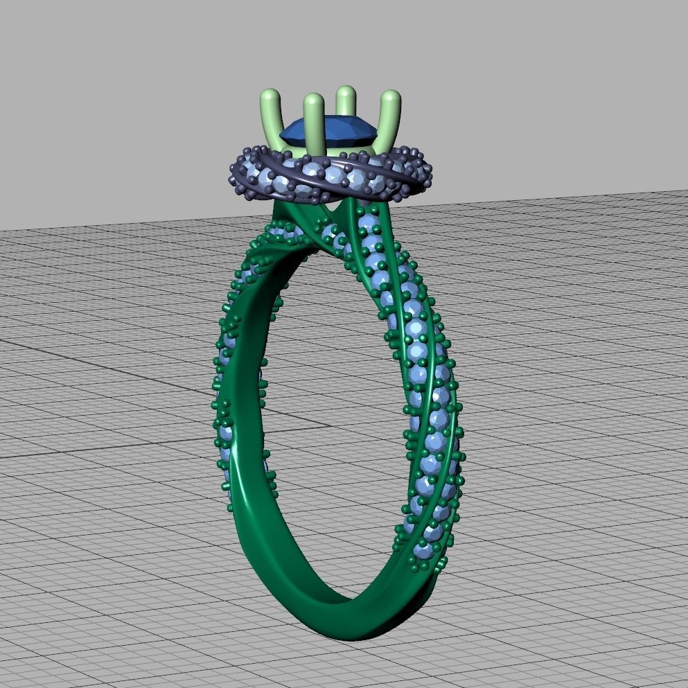 Twisted Engagement Ring with Half Carat Stone 3dmodel 3D print model_28