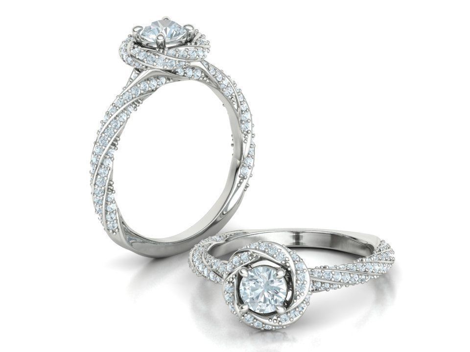 Twisted Engagement Ring with Half Carat Stone 3dmodel 3D print model_9