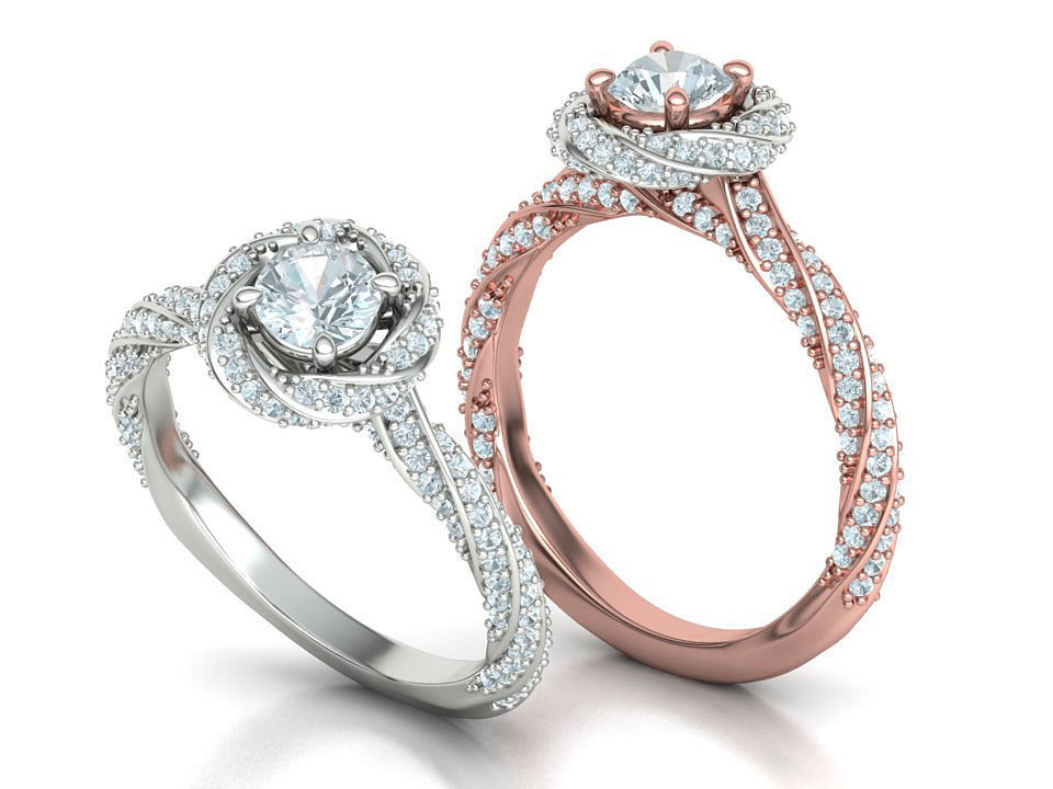 Twisted Engagement Ring with Half Carat Stone 3dmodel 3D print model_1