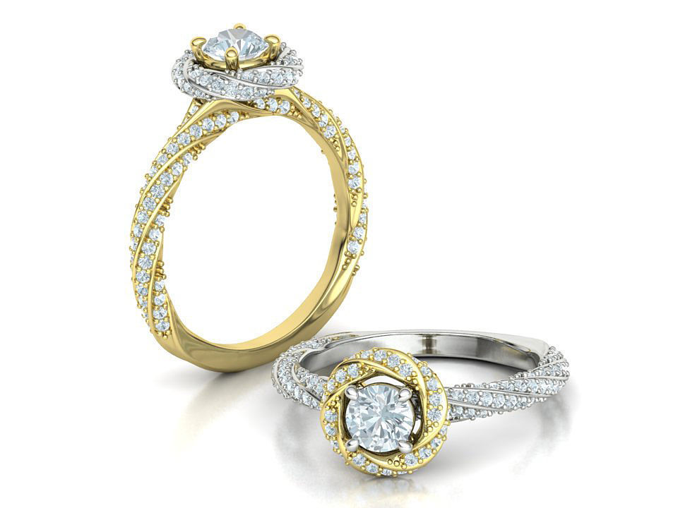 Twisted Engagement Ring with Half Carat Stone 3dmodel 3D print model_6