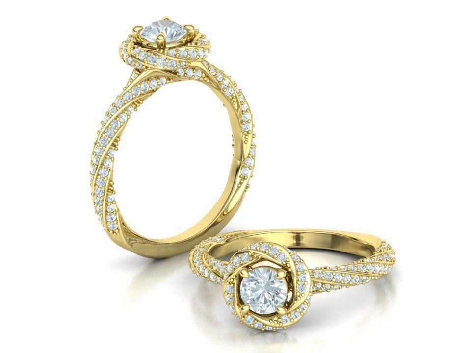 Twisted Engagement Ring with Half Carat Stone 3dmodel 3D print model_8
