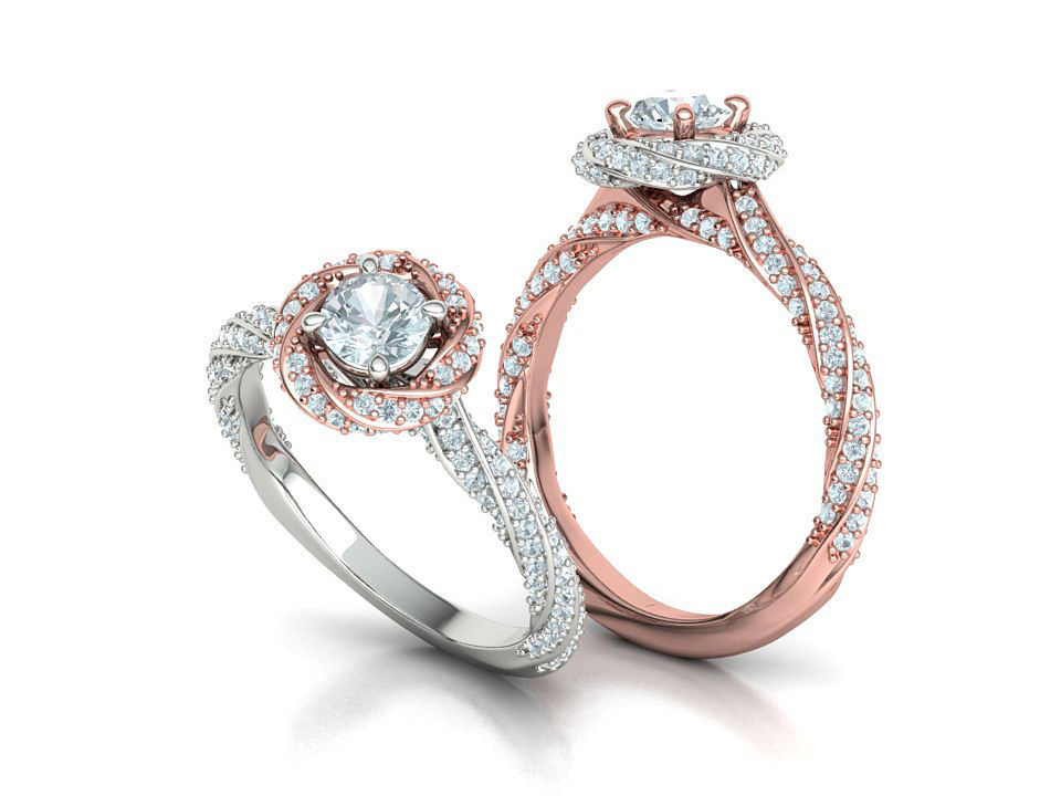 Twisted Engagement Ring with Half Carat Stone 3dmodel 3D print model_3