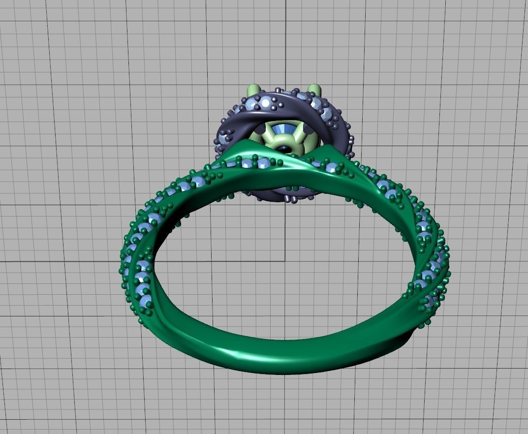 Twisted Engagement Ring with Half Carat Stone 3dmodel 3D print model_27