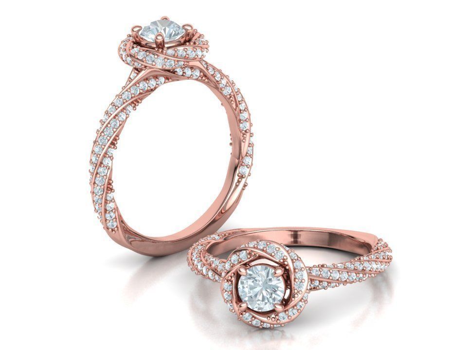 Twisted Engagement Ring with Half Carat Stone 3dmodel 3D print model_7